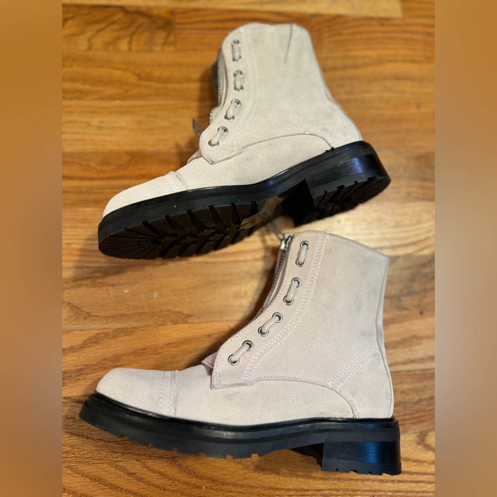 All Saints White Leather Silver Zip Up Ankle Combat Style Boot Size 6